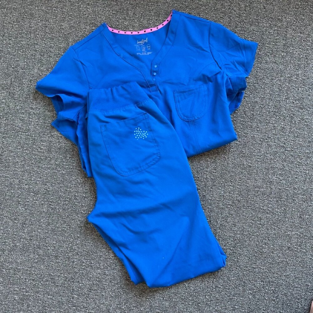 HeartSoul Scrubs Set - Women's Jogger PANTS and TOP- Royal Blue, Sz SMALL